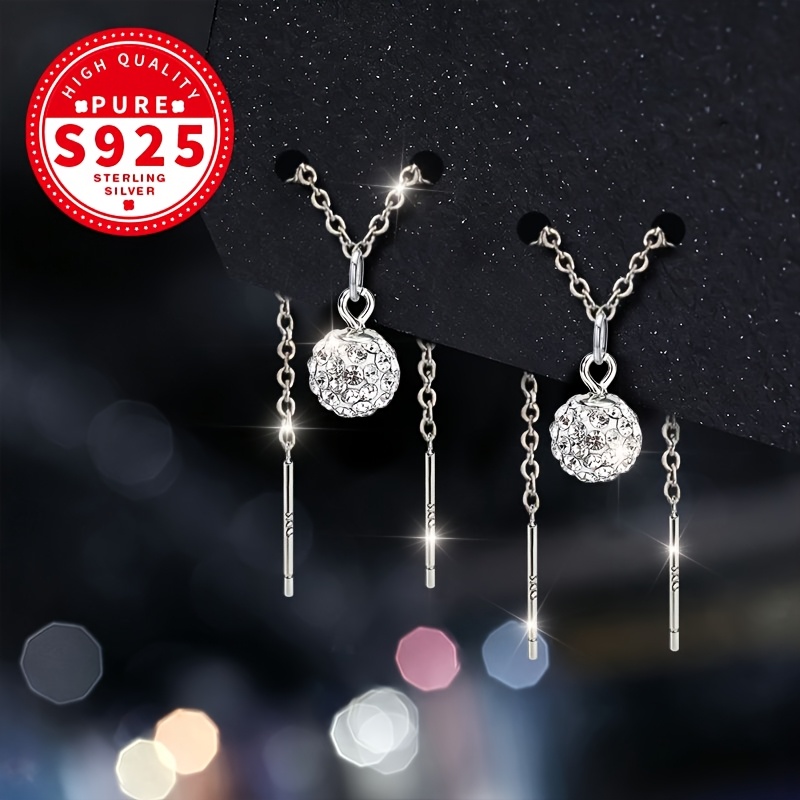 Women's S925 Silver Shambala Ball Double Chain Ear Threads, Elegant Gift